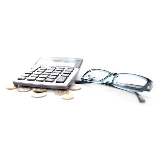 Glasses, Calculator, and Coins