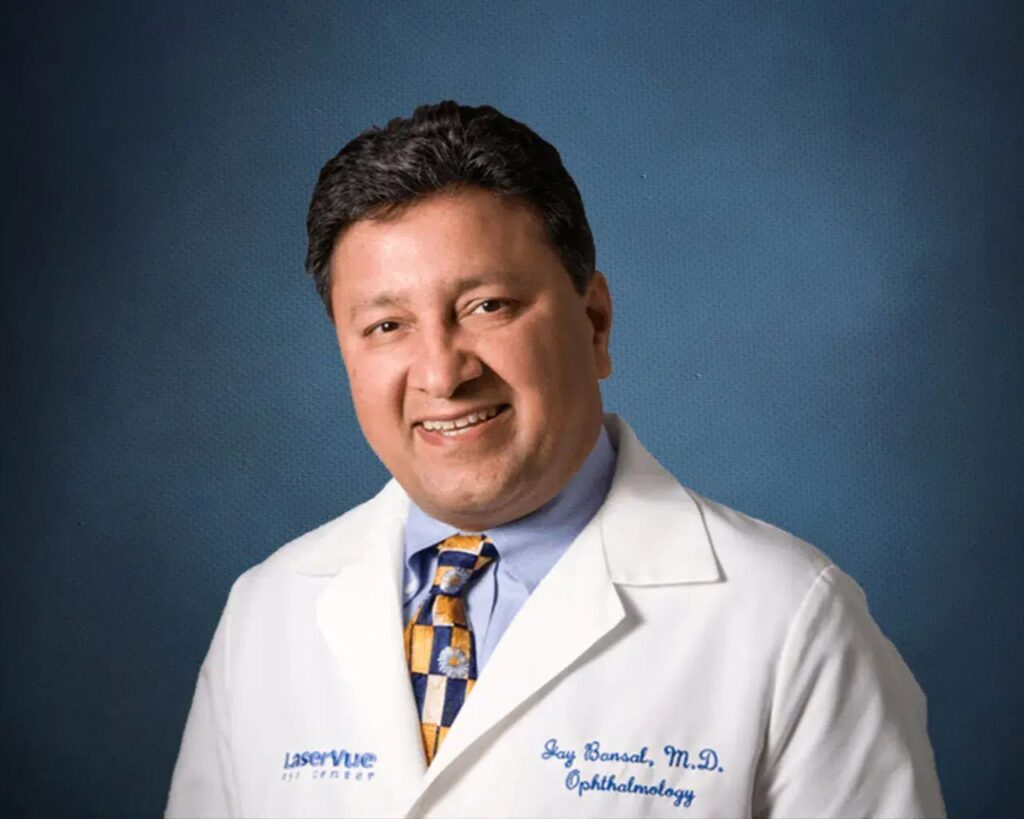 Dr. Jay Bansal in a white coat, LaserVue Eye Center