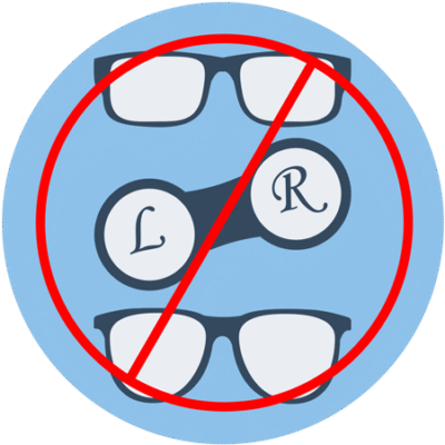 Icon of eyeglasses and contact lenses crossed out
