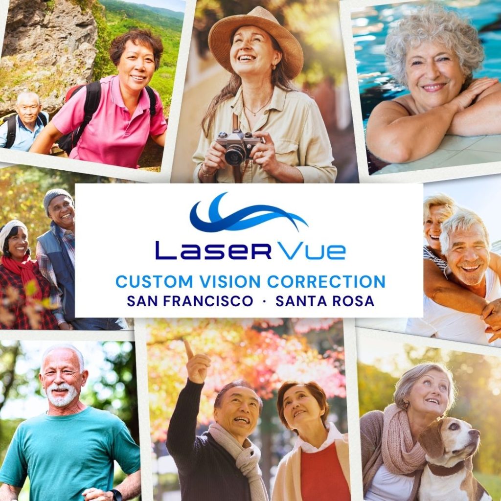 LaserVue Eye Center lifestyle collage. Cataract surgery and lens exchange surgery center in the san francisco bay area
