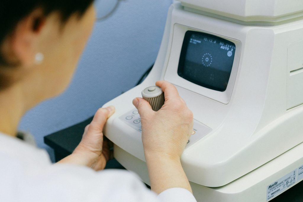 Ophthalmic diagnostic equipment control panel in use